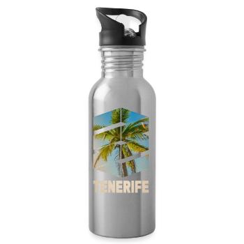 Teneriffa Tenerife Sommer Sonne Strand Meer Palmen - Trinkflasche mit integriertem Trinkhalm - Lightsilver - Rechts