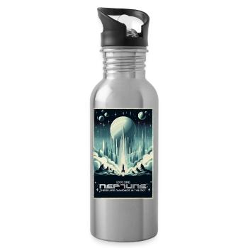 Neptun entdecken - Vintage Poster - Trinkflasche mit integriertem Trinkhalm - Lightsilver - Rechts