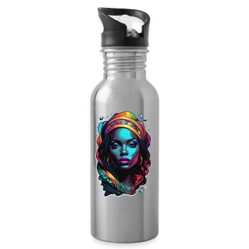 Afro Woman - Beauty - Water bottle with straw - silver - Right