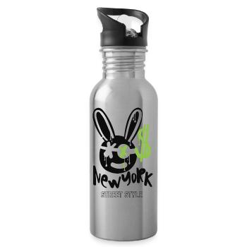 street, new york, rabbit, dollar - Trinkflasche mit integriertem Trinkhalm - Lightsilver - Rechts