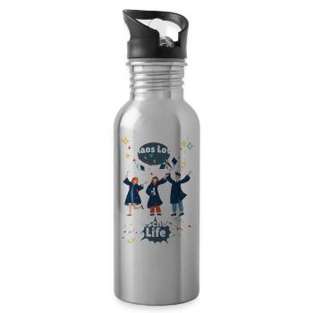 Mom Dad Teacher Homeschool Student Love Education - Water bottle with straw - silver - Right