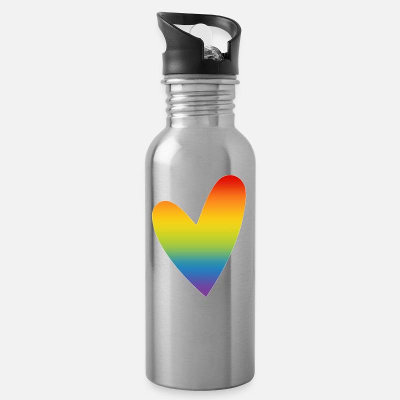 Regenbogen Herz Regenbogenfarben CSD Pride Month - Trinkflasche mit integriertem Trinkhalm - Lightsilver