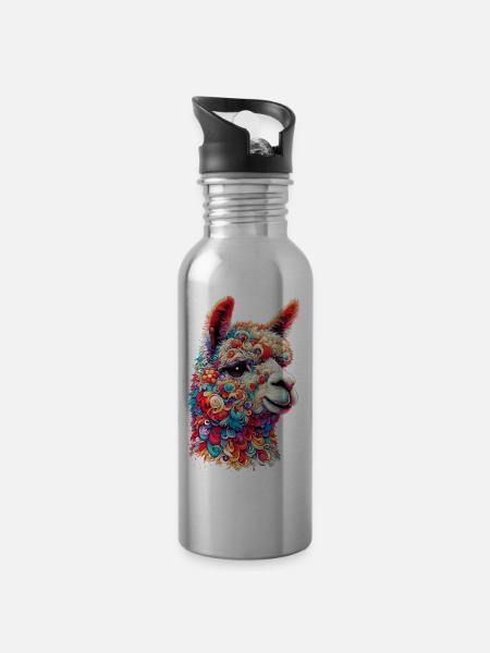 Alpaka - Trinkflasche mit integriertem Trinkhalm - Lightsilver