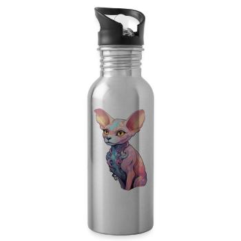 Sphinx-Katze - Trinkflasche mit integriertem Trinkhalm - Lightsilver - Rechts