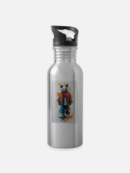 Colorful Panda - Water bottle with straw - silver