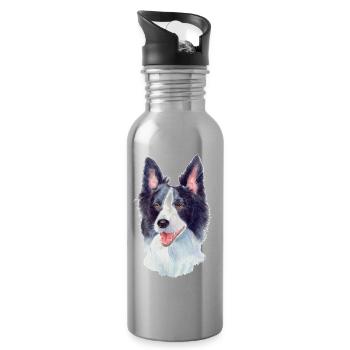 Border collie sticker colors - Water bottle with straw - silver - Right