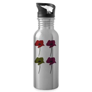 Poppy 4x - Water bottle with straw - silver - Right