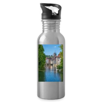 Cityscape of Esslingen am Neckar from Agnesbrücke - Water bottle with straw - silver - Right