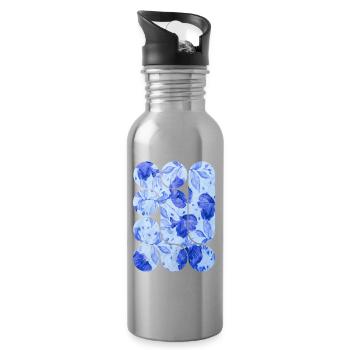 Blaue blumige Eleganz - Trinkflasche mit integriertem Trinkhalm - Lightsilver - Rechts