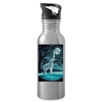 Giraffe im Mondschein - Trinkflasche mit integriertem Trinkhalm - Lightsilver - Rechts