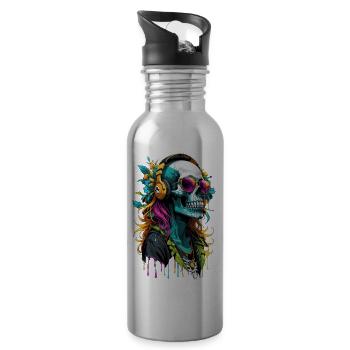 Hippie DJ Skull - Water bottle with straw - silver - Right