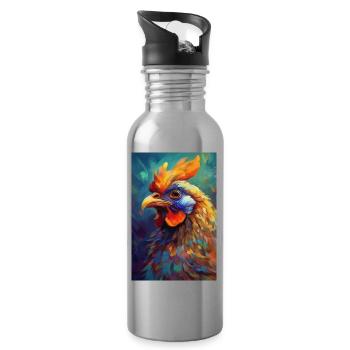 Ein buntes Huhn Portrait 2 - Trinkflasche mit integriertem Trinkhalm - Lightsilver - Rechts