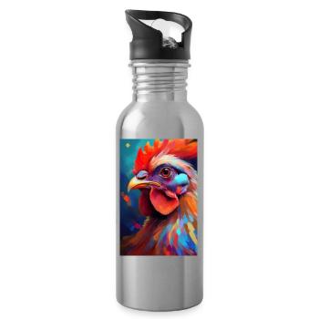 Ein buntes Huhn Portrait 3 - Trinkflasche mit integriertem Trinkhalm - Lightsilver - Rechts