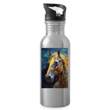 Ein Portrait von einem Pferd 4 - Trinkflasche mit integriertem Trinkhalm - Lightsilver - Rechts