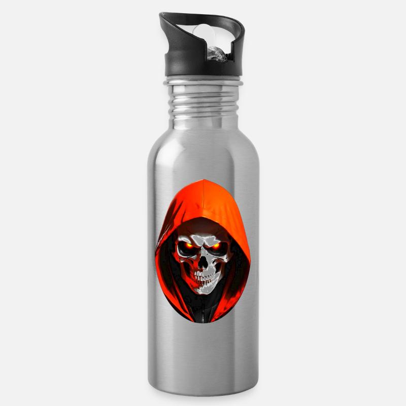 Totenkopf mit Kapuze - Trinkflasche mit integriertem Trinkhalm - Lightsilver