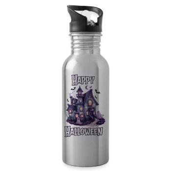 Halloween – Happy Halloween Spooky Haunted House - Water bottle with straw - silver - Right