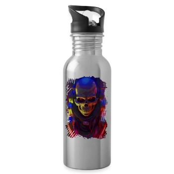Roboter Skull - Trinkflasche mit integriertem Trinkhalm - Lightsilver - Rechts