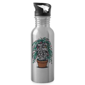 Kopf bei den Pflanzen, Herz im Garten - Trinkflasche mit integriertem Trinkhalm - Lightsilver - Rechts