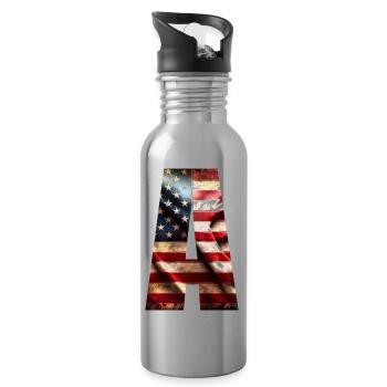 Flagge Amerika - Trinkflasche mit integriertem Trinkhalm - Lightsilver - Rechts