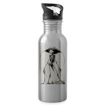 Skeletal aliens with hats – darkly charming - Water bottle with straw - silver - Right