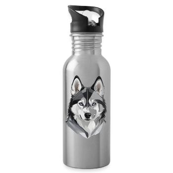 Cute Husky Head - Water bottle with straw - silver - Right