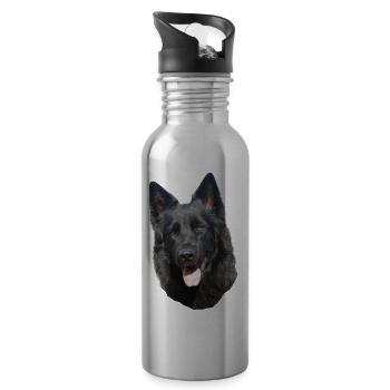 black shepherd head - Water bottle with straw - silver - Right