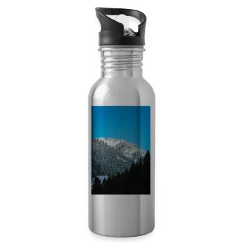Lueur des Alpes sur la chaîne de montagnes Agrafa en Grèce - Gourde avec paille intégrée - argent clair - Droite