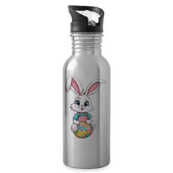 Osterhase mit Ostereiern - Trinkflasche mit integriertem Trinkhalm - Lightsilver - Rechts