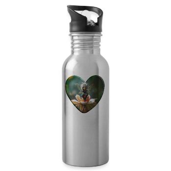 Fée sauvage sur fleur – Motif coeur fantaisie - Gourde avec paille intégrée - argent clair - Droite