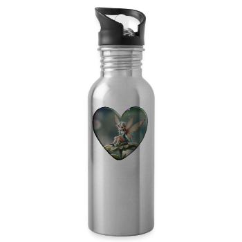 Flower Fairy in the Heart – Delicate Fantasy Motif - Water bottle with straw - silver - Right