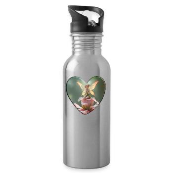 Lichtfee auf Blume – Märchenhaftes Herzmotiv - Trinkflasche mit integriertem Trinkhalm - Lightsilver - Rechts