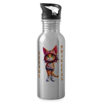 Feline Princess - Stylish Urban and Girly Look - Water bottle with straw - silver - Right