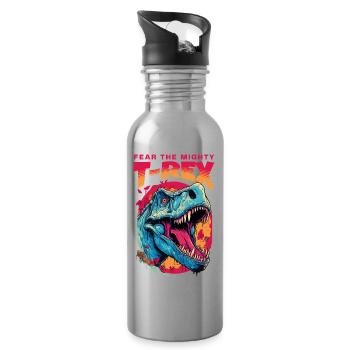 T-Rex Dinosaure Dino Tyrannosaurus Rex Vintage - Gourde avec paille intégrée - argent clair - Droite