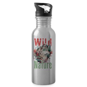 Loup Tête de loup Forêt Nature Nature Montagnes Nature sauvage Coloré - Gourde avec paille intégrée - argent clair - Droite
