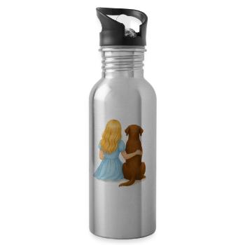Blonde Frau mit Labrador - Trinkflasche mit integriertem Trinkhalm - Lightsilver - Rechts