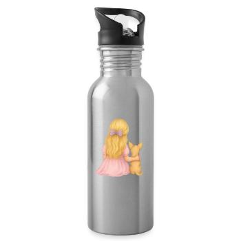 Blonde Girl with Chihuahua Motif - Water bottle with straw - silver - Right