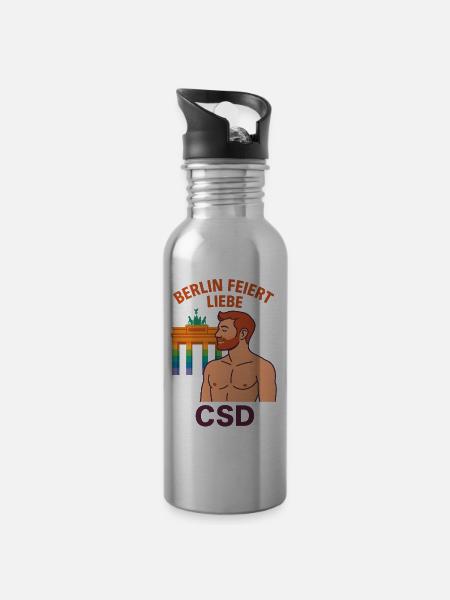 Berlin feiert Liebe CSD Mann - Trinkflasche mit integriertem Trinkhalm - Lightsilver