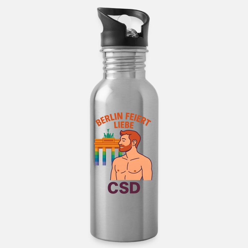 Berlin célèbre l’amour de l’homme CSD - Gourde avec paille intégrée - argent clair