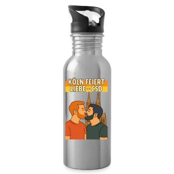 Cologne celebrates dear CSD men - Water bottle with straw - silver - Right