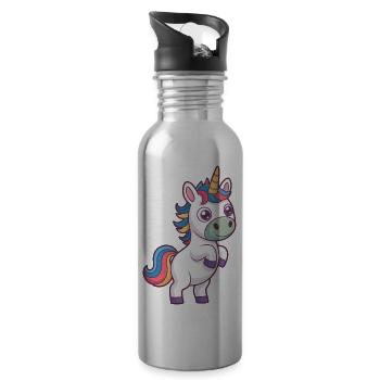 Einhorn mit sozialer Distanz - Trinkflasche mit integriertem Trinkhalm - Lightsilver - Rechts