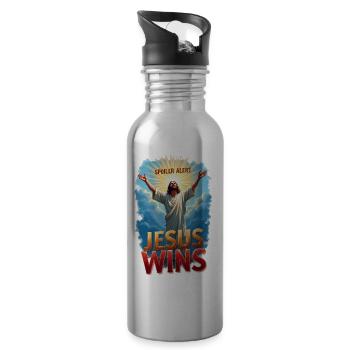 Spoiler Alert: Jesus gewinnt - Trinkflasche mit integriertem Trinkhalm - Lightsilver - Rechts