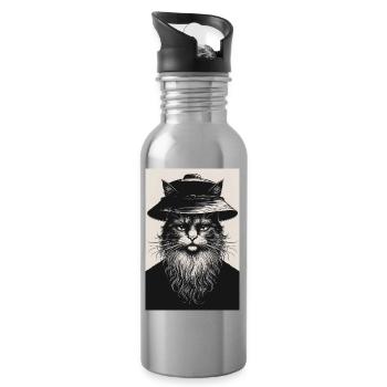 The Silent Cat - Water bottle with straw - silver - Right