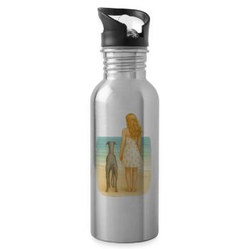 Love my Life – Frau mit Windhund am Strand - Trinkflasche mit integriertem Trinkhalm - Lightsilver - Rechts