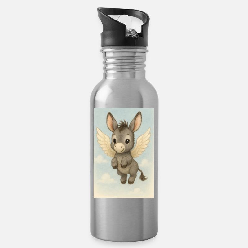 Fliegesel - Trinkflasche mit integriertem Trinkhalm - Lightsilver