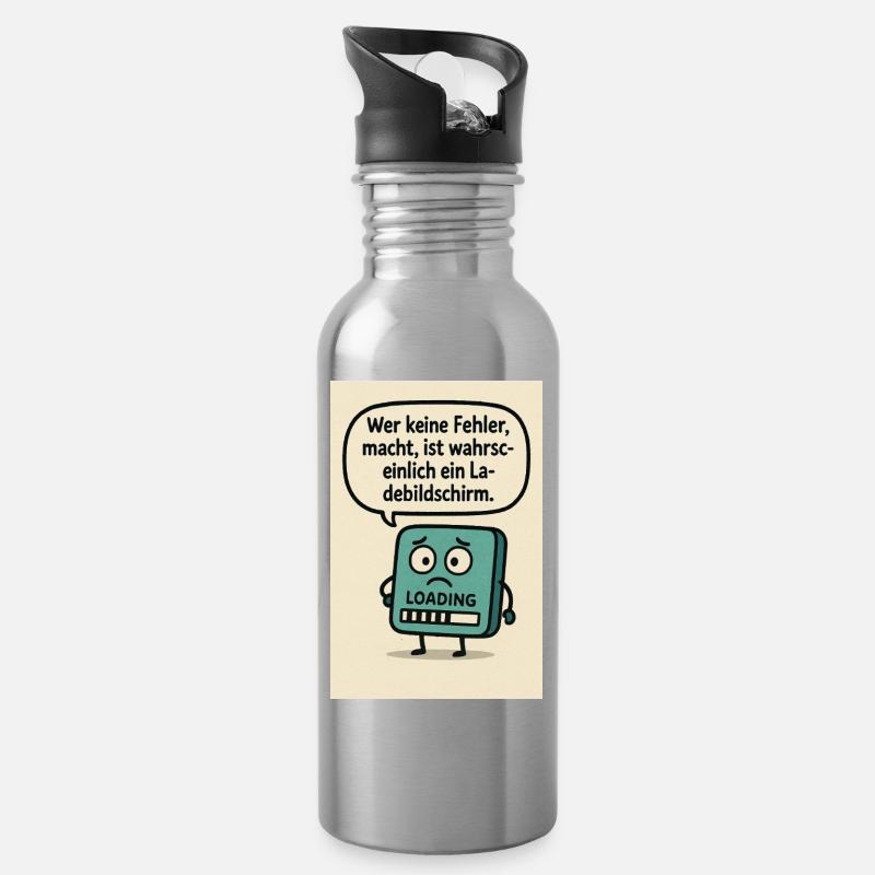 Wer keine Fehler, macht, - Trinkflasche mit integriertem Trinkhalm - Lightsilver