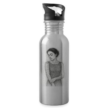 Femme noir et blanc robe omikly croquis tatouage - Gourde avec paille intégrée - argent clair - Droite
