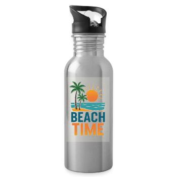 Beach Time - Palmen - Trinkflasche mit integriertem Trinkhalm - Lightsilver - Rechts