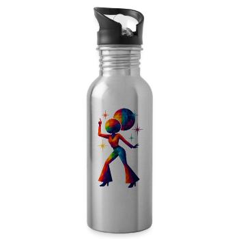WPAP Style - Female Disco Dancer from the 70s - Water bottle with straw - silver - Right