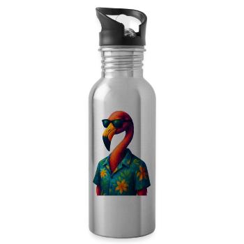 WPAP Style Animals - Flamingo with Sunglasses - Water bottle with straw - silver - Right