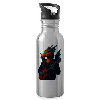 WPAP Stil Tiere - Drachen Gitarrist - Trinkflasche mit integriertem Trinkhalm - Lightsilver - Rechts